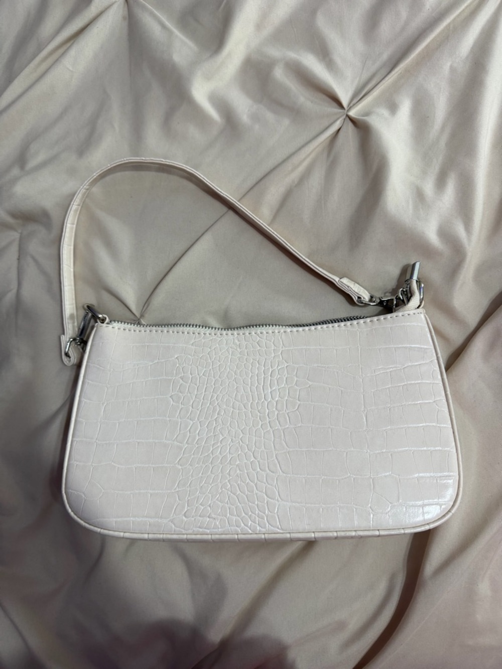 White Croc-Embossed Shoulder Bag